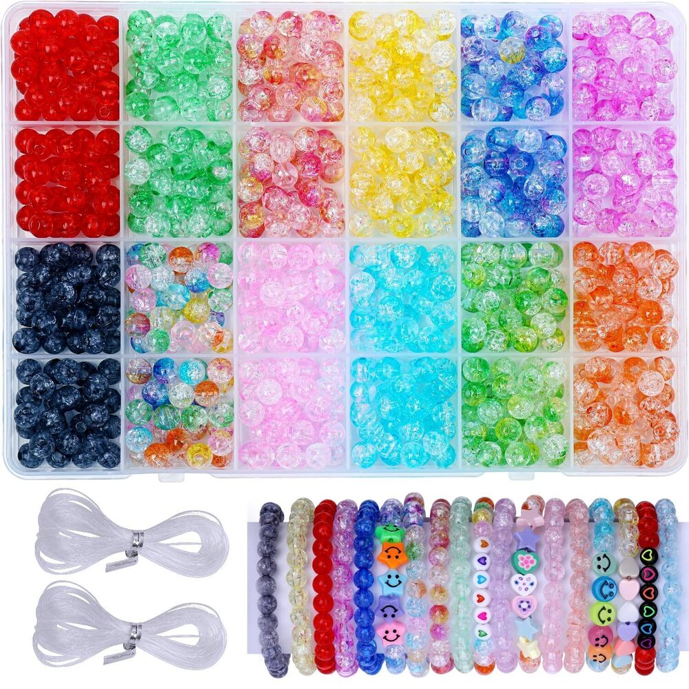 7768 600 Pcs Beads for Jewelry Making,24 Colors Acrylic Crystal Burst Beads